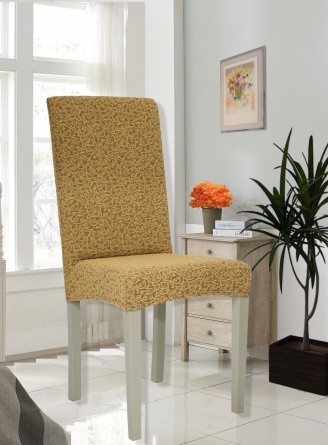 Чехол на стул без оборки Venera "Жаккард", цвет светло-коричневый, 1 предмет фото 1