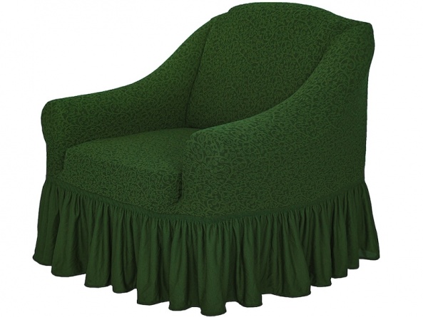 Комплект чехлов на угловой диван и кресло с оборкой Venera "Жаккард", цвет зелёный фото 6