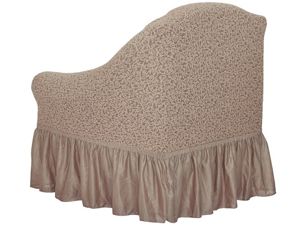 Комплект чехлов на угловой диван и кресло с оборкой Venera "Жаккард", цвет бежевый фото 4