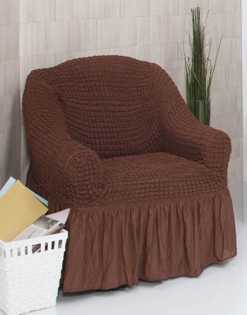 Чехол на кресло с оборкой Venera, цвет темно-коричневый фото 2