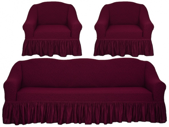 Комплект чехлов на трехместный диван и кресла Venera "Жаккард", цвет бордовый, 3 предмета фото 1