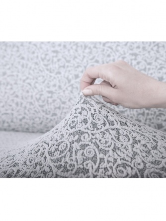 Комплект чехлов на угловой диван и кресло с оборкой Venera "Жаккард", цвет светло-серый фото 6