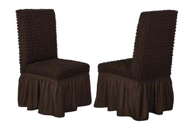 Чехлы на стулья с оборкой Venera, цвет темно-коричневый, комплект 6 штук фото 2