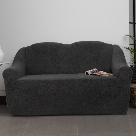 Чехол на двухместный диван плюшевый Venera, цвет темно-серый фото 1