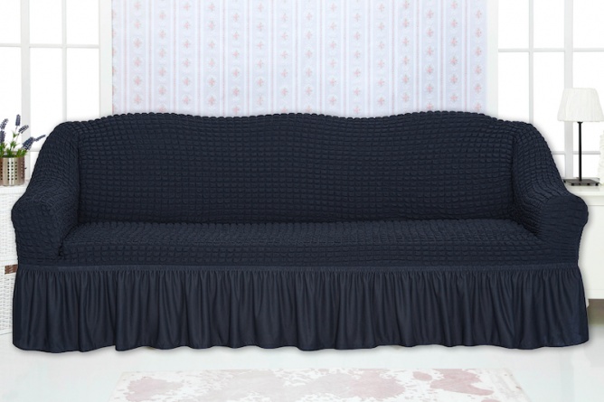 Чехол на трехместный диван с оборкой CONCORDIA, цвет темно-серый фото 1