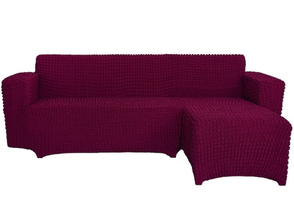 Чехол на угловой диван с оттоманкой CONCORDIA, выступ слева, цвет бордовый фото 1